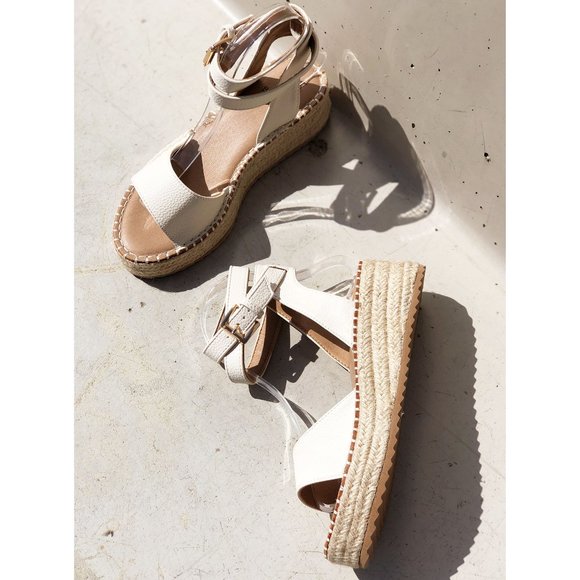 NEW Off White Ivory Ankle Wrap Lace Up Buckle Platform Espadrille Sandals Shoes - Picture 9 of 15